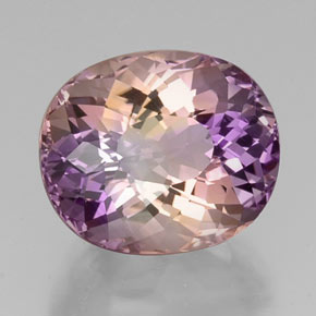 Ametrino bicolor natural de 14,07 ct, corte óvalo, VVS