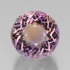 Ametrino bicolor natural de 13,98 ct, corte redondo, VVS
