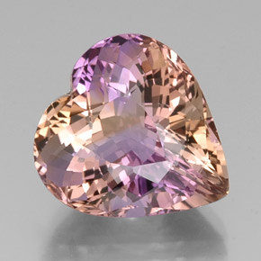 Ametrino bicolor natural de 14,43 ct, forma de corazón, VVS