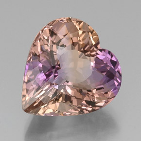 Ametrino bicolor natural de 14,43 ct, forma de corazón, VVS
