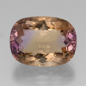 Ametrino bicolor natural de 16,25 ct, corte cojín, VVS