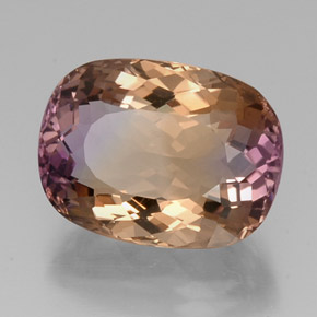 Ametrino bicolor natural de 16,25 ct, corte cojín, VVS