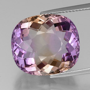 Ametrino bicolor natural de 16,02 ct, corte cojín, IF