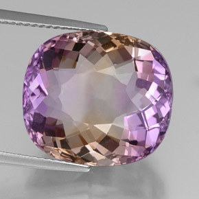 Ametrino bicolor natural de 16,02 ct, corte cojín, IF