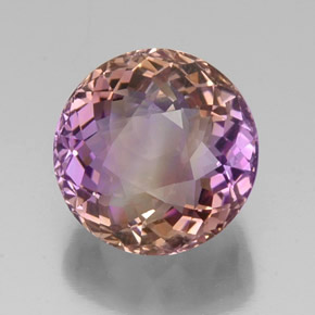 Ametrino bicolor natural de 16,30 ct, corte redondo, VVS