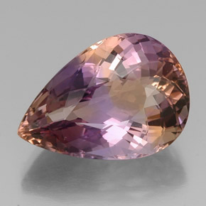Ametrino bicolor natural de 22,41 ct, en forma de pera, VVS
