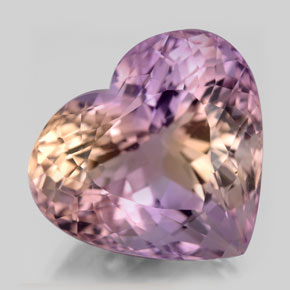 Ametrino bicolor natural de 16,08 ct, forma de corazón, VS