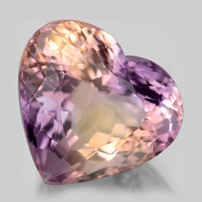 Ametrino bicolor natural de 16,08 ct, forma de corazón, VS
