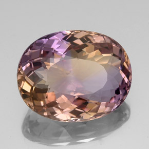 Ametrino bicolor natural de 21,60 ct, corte óvalo, VVS