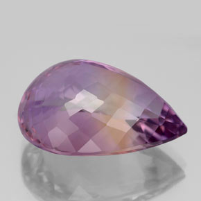 Ametrino bicolor natural de 13,91 ct, en forma de pera, VS