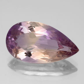 Ametrino bicolor natural de 6,36 ct, en forma de pera, VVS