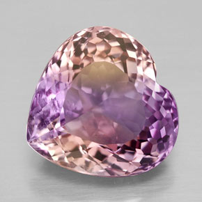 Ametrino bicolor natural de 9,41 ct, forma de corazón, VS