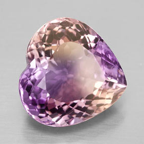 Ametrino bicolor natural de 9,41 ct, forma de corazón, VS