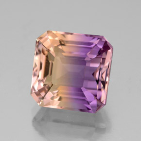 Ametrino bicolor natural de 5,50 ct, corte esmeralda, VVS