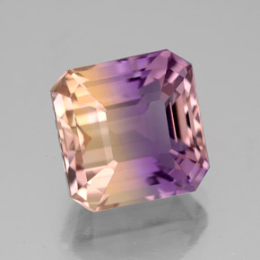 Ametrino bicolor natural de 5,50 ct, corte esmeralda, VVS