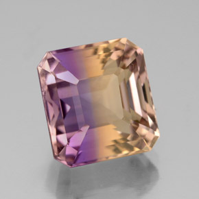 Ametrino bicolor natural de 5,47 ct, corte esmeralda, VS-SI