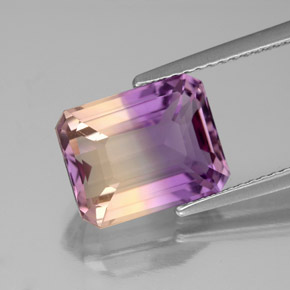 Ametrino bicolor natural de 4,72 ct, corte esmeralda, VS
