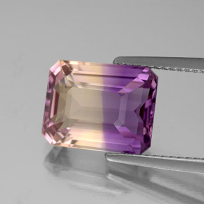 Ametrino bicolor natural de 4,72 ct, corte esmeralda, VS