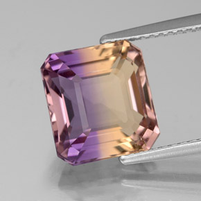 Ametrino bicolor natural de 4,36 ct, corte esmeralda, VS