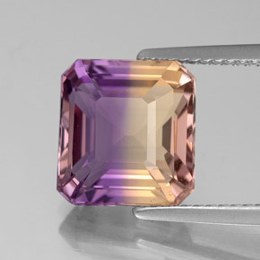 Ametrino bicolor natural de 4,36 ct, corte esmeralda, VS