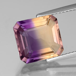 Ametrino bicolor natural de 4,01 ct, corte esmeralda, VS