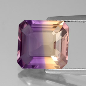 Ametrino bicolor natural de 4,01 ct, corte esmeralda, VS