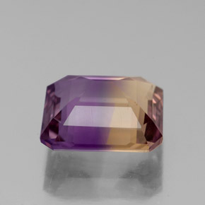 Ametrino bicolor natural de 4,01 ct, corte esmeralda, VS