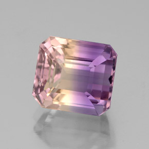 Ametrino bicolor natural de 3,53 ct, corte esmeralda, VS