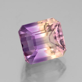 Ametrino bicolor natural de 3,53 ct, corte esmeralda, VS
