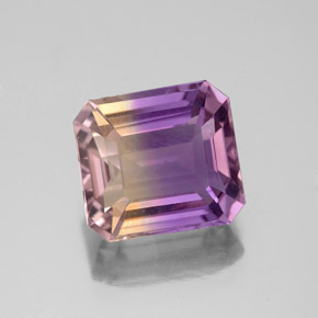 Ametrino bicolor natural de 2,97 ct, corte esmeralda, VS