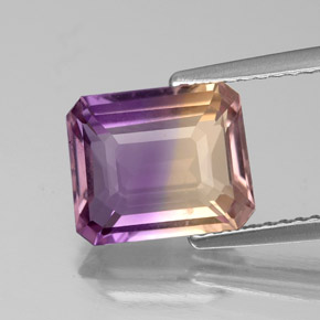 Ametrino bicolor natural de 2,76 ct, corte esmeralda, VS