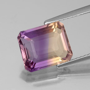 Ametrino bicolor natural de 2,76 ct, corte esmeralda, VS