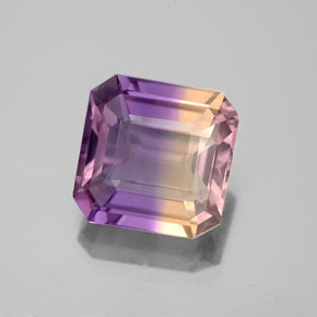 Ametrino bicolor natural de 3,06 ct, corte esmeralda, VS