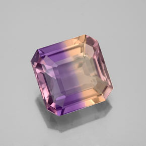 Ametrino bicolor natural de 3,06 ct, corte esmeralda, VS