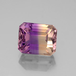 Ametrino bicolor natural de 3,11 ct, corte esmeralda, VVS