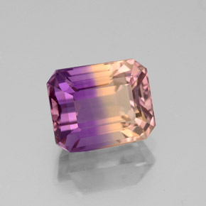 Ametrino bicolor natural de 3,11 ct, corte esmeralda, VVS