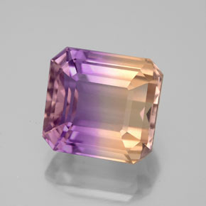 Ametrino bicolor natural de 5,58 ct, corte esmeralda, VS