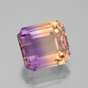 Ametrino bicolor natural de 5,58 ct, corte esmeralda, VS