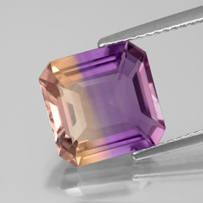 Ametrino bicolor natural de 4,13 ct, corte esmeralda, VS-SI