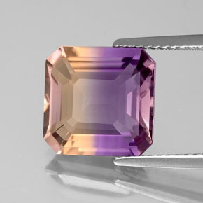 Ametrino bicolor natural de 4,13 ct, corte esmeralda, VS-SI