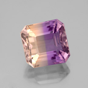Ametrino bicolor natural de 4,48 ct, corte esmeralda, VS