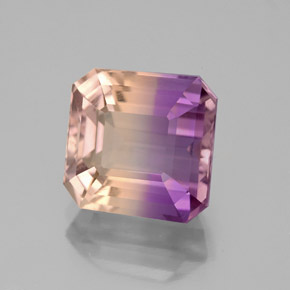 Ametrino bicolor natural de 4,48 ct, corte esmeralda, VS
