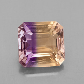 Ametrino bicolor natural de 4,37 ct, corte esmeralda, VS