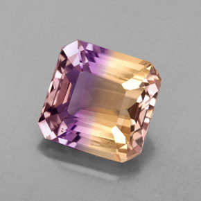 Ametrino bicolor natural de 4,37 ct, corte esmeralda, VS