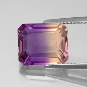 Ametrino bicolor natural de 4,36 ct, corte esmeralda, VS