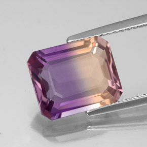 Ametrino bicolor natural de 4,36 ct, corte esmeralda, VS