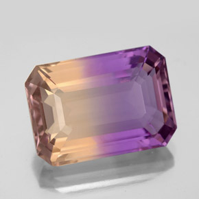 Ametrino bicolor natural de 10,42 ct, corte esmeralda, VVS
