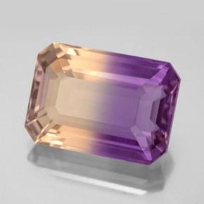 Ametrino bicolor natural de 10,42 ct, corte esmeralda, VVS