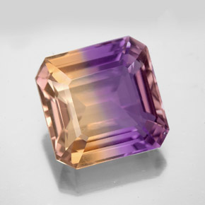 Ametrino bicolor natural de 9,94 ct, corte esmeralda, VS