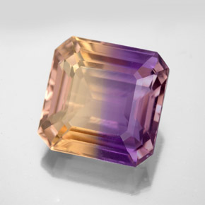 Ametrino bicolor natural de 9,94 ct, corte esmeralda, VS